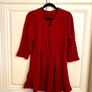 Burgundy/Red Cable Knit Sweater Dress Size Medium Button Front Neckline Pockets